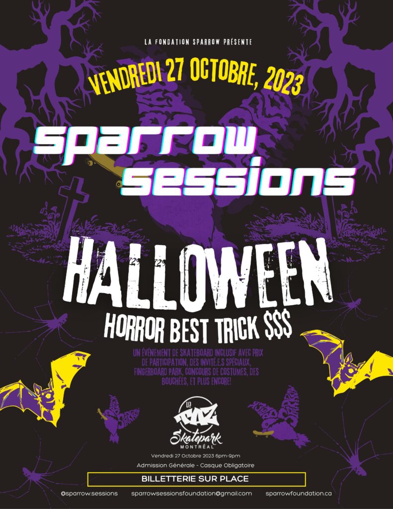 Sparrow Sessions evenement de skateboard a montreal Taz Skatepark 2023 Halloween